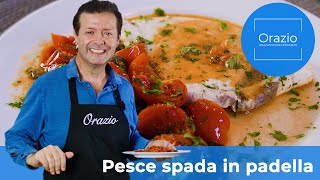 PESCE SPADA IN PADELLA  ricetta semplice e veloce con pomodori capperi e olive [upl. by Akinahs]