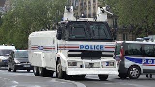 US Siren Police Nationale water cannon with lights and sirens in Paris 1530 [upl. by Iht]