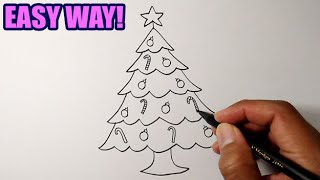 How to draw Christmas tree on simple way  Simple Drawing [upl. by Suiradel]