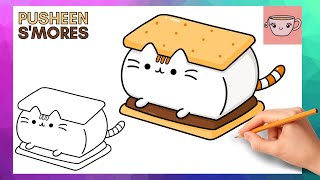 How To Draw Pusheen Cat  Smores  Cute Easy Step By Step Drawing Tutorial [upl. by Nomzzaj]