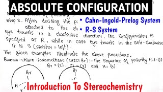 Absolute Configuration  CahnIngoldPrelog System  RS System  Chemistry Handwritten Notes [upl. by Odlareg]