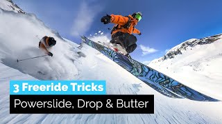 3 Easy Freeride Tricks on Skis  Powerslide Drop amp Butter [upl. by Sherri]