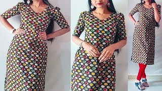 Cotton Kurti Cutting and Stitching easily  Puff sleeve cotton kurti cutting amp stitching kannada [upl. by Anirtac235]