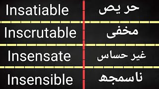 Very Nice 👍🙂 Four 🍀 English Words and their use insatiable inscrutable insensate and insensible [upl. by Nalyorf]