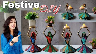 UNIQUE DIY Rajasthani Ghunghat style tealight holders  Best out of waste home decor craft ideas [upl. by Euqcaj806]