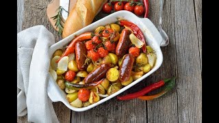 Mediterranean Sausage Tray Bake Recipe [upl. by Barbur]