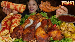 Rolled foods LaphingKatthi rollSpring roll Chicken curry with gravyFish pickleRice mukbang asmr [upl. by Lourdes]