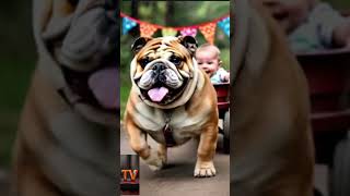 Dog Pull Baby Wagon Infectious Giggles [upl. by Schwinn]