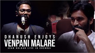 Dhanush enjoys Venpani Malare amp Paarthaen Live by RR  Sean Roldan Live in Chennai  Silver Tree [upl. by Tamqrah240]