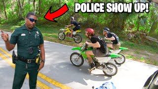 RACING 2 STROKE VS 4 STROKE DIRT BIKES COPS CAME [upl. by Emmey]