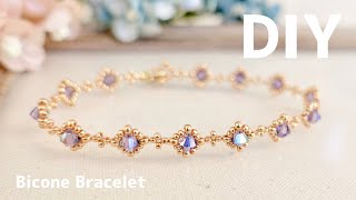 DIY💠Bicones Bracelet tutorialHow to makeソロバンビーズを使ったブレスレットの作り方♪大人のビーズアクセサリーテグス編み [upl. by Blanchette]