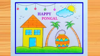 Pongal Drawing Easy  Pongal Festival Drawing  How to Draw Easy Happy Pongal  Pongal Pot Drawing [upl. by Nnil]