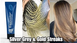 Hair colour at home  Cap striking hair colour  Tranding  silver Grey Hair  gold highlights [upl. by Rosenwald]