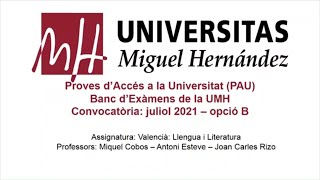 Valencià Llengua i Literatura Juliol de 2021  Opció B [upl. by Ecydnak]