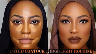 DETAILED FLAWLESS FULL GLAM MAKEUP TUTORIAL  UPDATED CONTOUR AND HIGHLIGHT ROUTINE woc darkskin [upl. by Lowe191]