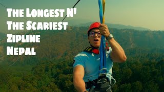 Nepals Longest Zipline Nagarkot 😱  Kathmandu Nagarkot [upl. by Eirlav331]