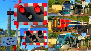 Triple Two Trams One Train at Brickyard Level Crossing Nottinghamshire [upl. by Kannry]