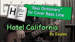 Bass Dictionary Hotel California  Eagles  10 minute Cover Bass Lesson with bass TABs [upl. by Irab]