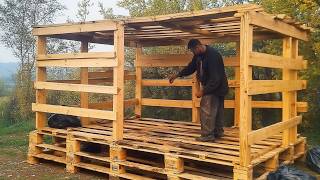 Man Builds a House with ABANDONED PALLETS in the Middle of the Forest  by lesnoycraft8607 [upl. by Mihsah637]