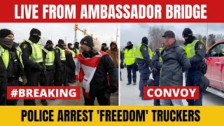 Ambassador Bridge Live  Police remove truckers and freedom convoy protestors  2022 [upl. by Sirad]