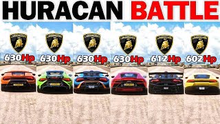 FH5  Performante Vs Huracan Evo Vs Huracan Sto Vs Tecnica Vs Troffo Evo Ultimate Battle [upl. by Leahpar372]