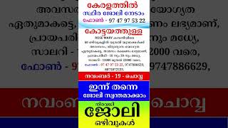 kerala jobs 2024 todays job malayalam jobs November 19 [upl. by Anaitak553]