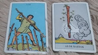 Siete de bastos combinaciones con todos los arcanos menores del tarot bastos copas oros espadas [upl. by Karli]