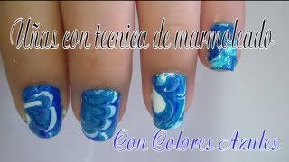 Uñas con técnica de agua Marmoleado Color Azul y Varios TipsUñas en agua [upl. by Giulietta]