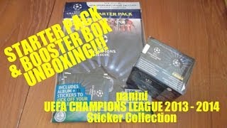 Opening BOOSTER BOX amp STARTER PACK UEFA Champions League 2013  2014 STICKER COLLECTION panini [upl. by Nolitta79]