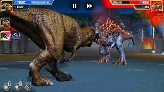 TREX GEN 1 TREX GEN 2 INDORAPTOR vs ALPHA 06 BOOS 200  JURASSIC WORLD THE GAME [upl. by Cherice]