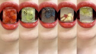 asmr FROZEN FRUITS ICE CUBE EMOJI FOOD 과일 얼음 eating sounds [upl. by Elaen]