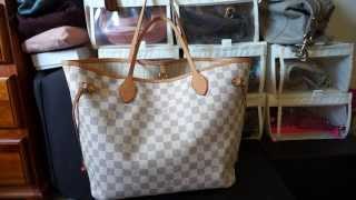 Louis Vuitton Damier Azur MM Neverfull  Review and Contents [upl. by Nylarahs]