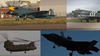 RAF Coningsby Typhoon Compilation 3   Chinook Spitfire F35s practice display vertical climb [upl. by Aihsetan]