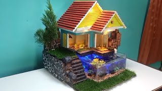 Aquarium Diorama Waterfall Decoration ideas  Aquarium Level House  Make Aquarium House Level [upl. by Saduj]