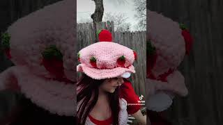 Strawberry Shortcake Hat pattern by Crochetverse and apron in my YouTube channel [upl. by Ellenrahs]