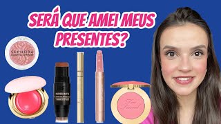 TESTANDO blush Too Faced Blush Rare Beauty Batom Tarte e outros  Maquiagens internacionais [upl. by Verger]