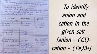 Salt analysis To identify anion and cation in the given saltanion  Cl and cation  Fe3 [upl. by Anailuig]