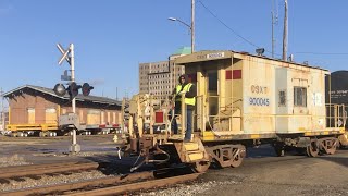 Moving Huge Train Station 1st Trains To Pass amp Train With Caboose Passes Station At New Location [upl. by Anirol684]