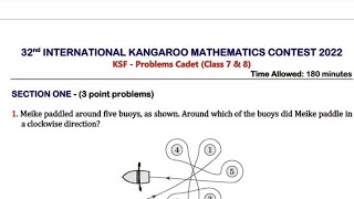 32nd International Kangaroo Mathematics Contest 2022 KSFProblems Cadet Class 7 amp 8 [upl. by Kiele]