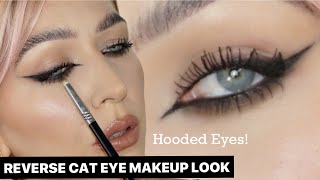 REVERSE CAT EYE makeup look tutorial hooded eyes [upl. by Neirad]