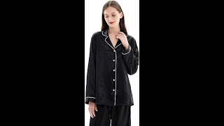 Pyjama long en soie de mûrier pure 22 momme ZIMASILK pour femme  Col en V Tissu luxueux et durable [upl. by Enniroc410]