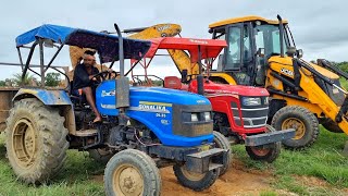 Jcb Eco Excellence 3dx Backhoe Loader Machine Loading Red Mud In Mahindra and Sonalika Tractor  JCB [upl. by Yelrah]