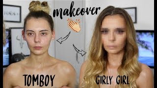 TOMBOY TO GIRLY GIRL TRANSFORMATION ON MY SISTEROMG  FULL GLAM HAIR AND MAKEUP [upl. by Ardnaed463]