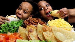 MEXICAN FOOD MUKBANG  CRUNCHY CHEESY TACOS [upl. by Pincince593]