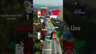 Safest And Unsafest Countries To Live In Each Continet map history viral fyp shorts trending [upl. by Notxarb]