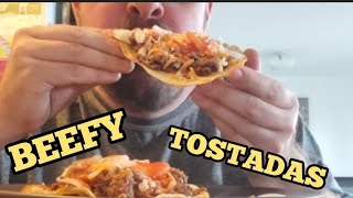 BEEFY TOSTADAS LEFTOVERS leftover MEXICAN mukbang tostadas [upl. by Wan]