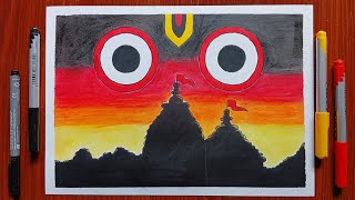 Lord Jagannath drawing with oil pastel Doms Brushpen Rath Yatra drawing tutorial easy steps [upl. by Rennat]