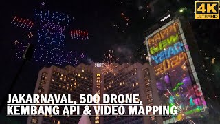 HAPPY NEW YEAR 2024 from JAKARTA❗ New Years Eve at Bundaran HI Jakarnaval 500 Drone Kembang Api❕ [upl. by Barimah809]