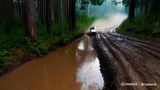 Rally car racing through a muddy forest path [upl. by Malonis]