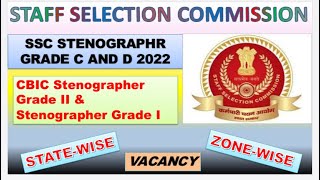 SSC Stenographer Grade C amp D 2022  CBIC Stenographer Gr I and Gr II statewise and total vacancy [upl. by Ellemrac957]